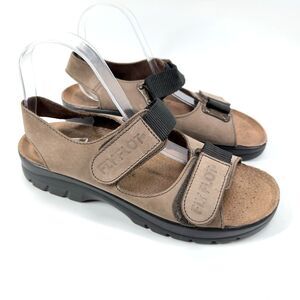 Fly Flot Women Tan Anatomic Anti Shock Two Strap Hook Loop Leather Sandal 41